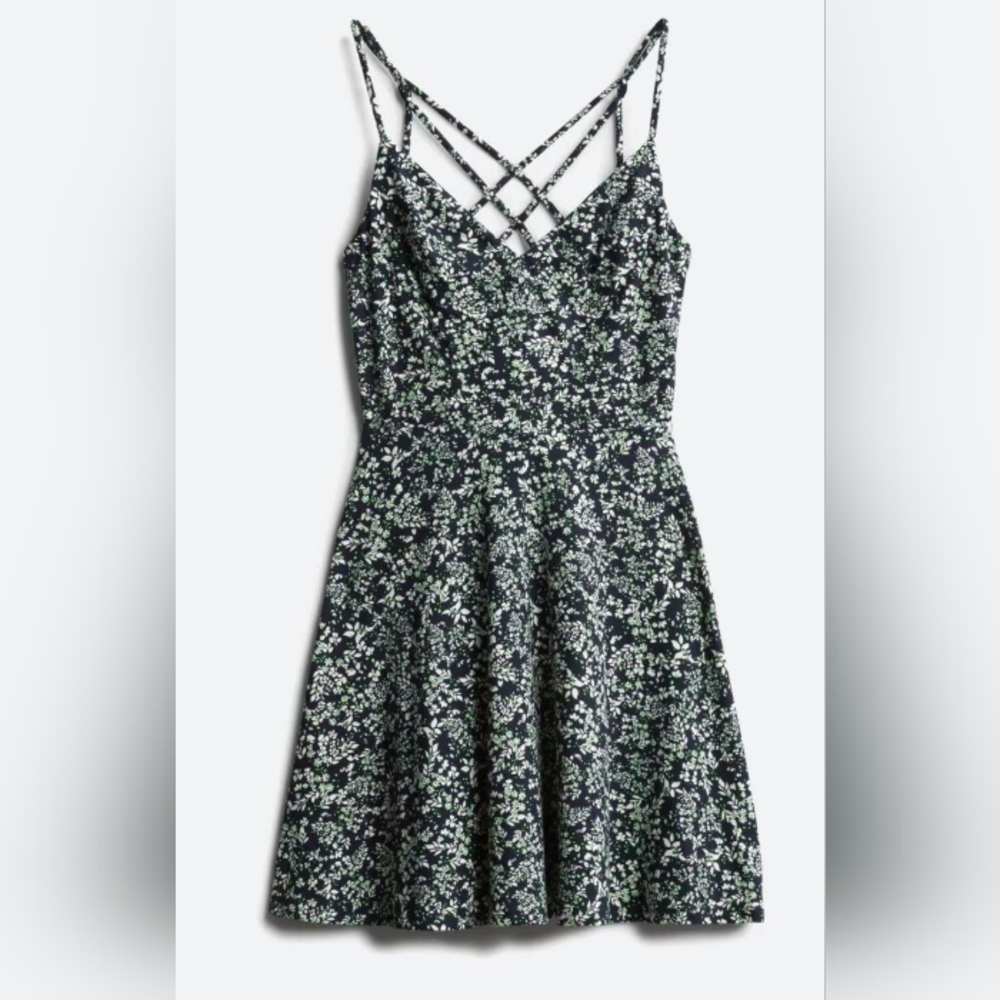 Nine Britton Navy Blue Summer Dress With Green Floral Design Mini Size Small...
